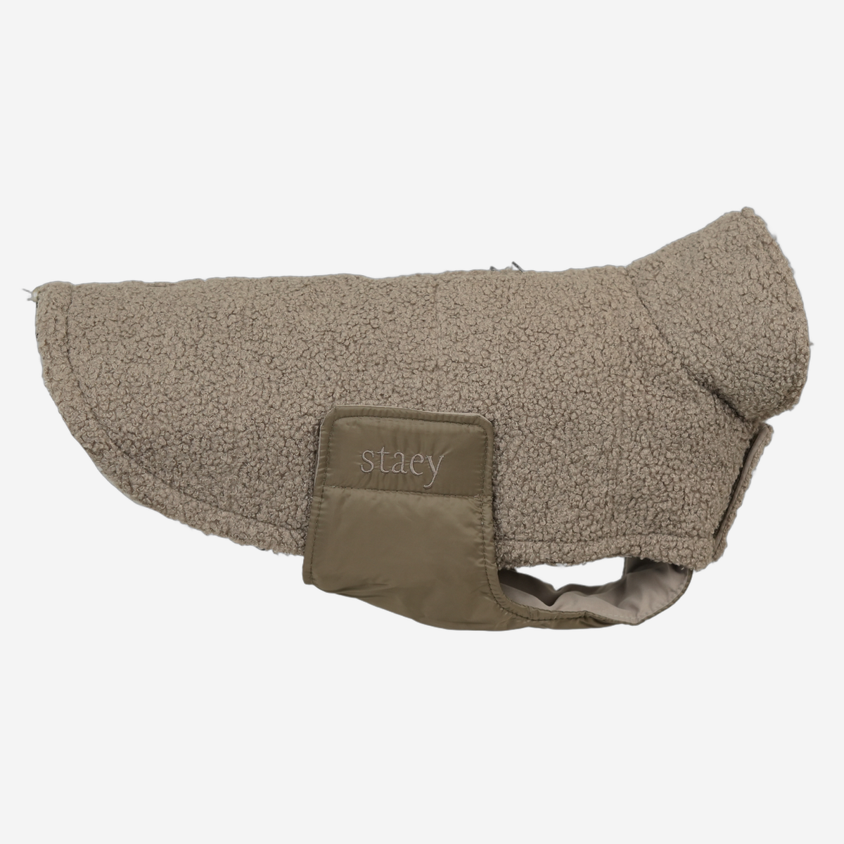 Manteau pour chien en polaire « teddy » taupe, avec un empiècement matelassé sur la poitrine