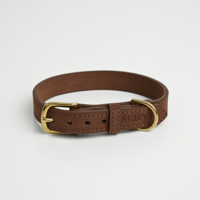 Collier pour chien « Grace » en cuir Chestnut avec une boucle en laiton